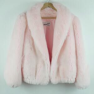 Vintage Size 12 Faux Fur Coat Pink Open Wear Glam Girly Bling Rave Grunge 70s